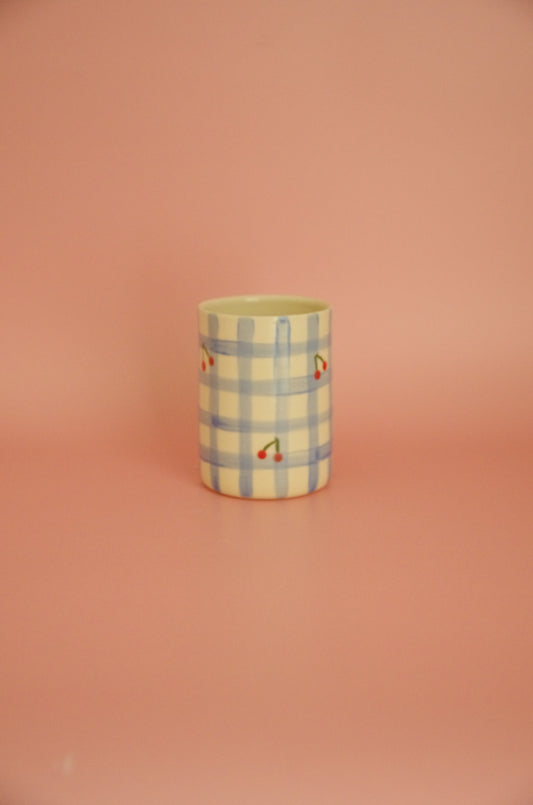 Blue Gingham w/ cherries (Two sizes available)