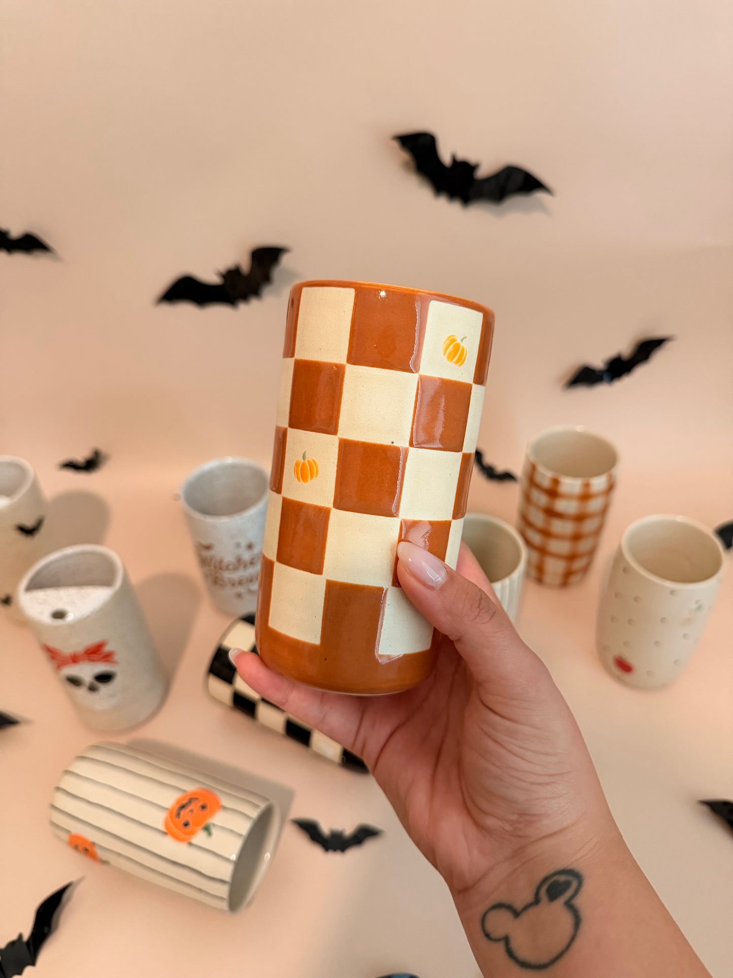 Camel checkered w/ pumpkins (Two sizes/styles available)